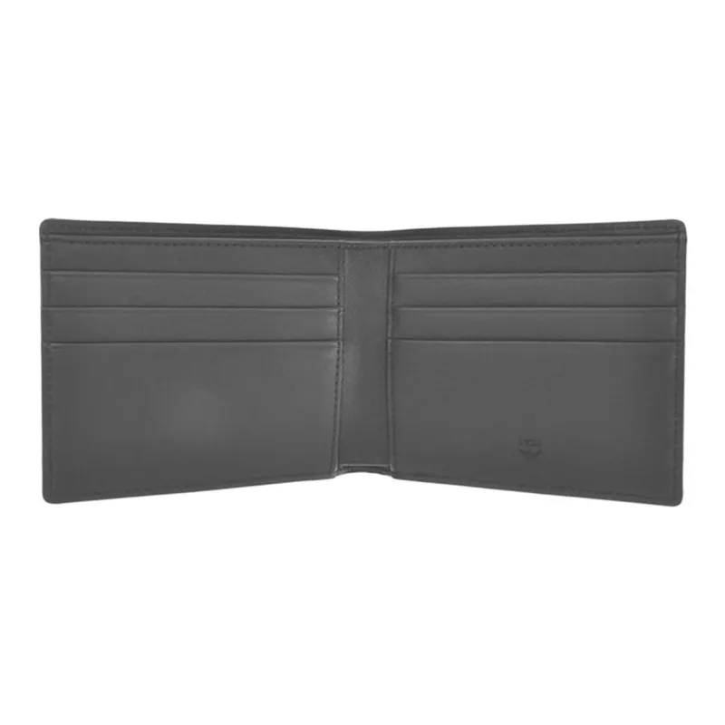 MCM Aren Fabric With Nappa Leather Trim Card Holder Wallet Small Size Men's Gray-2