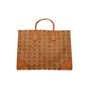 MCM München Artificial Leather Combo Bag Handbag Extra Large Women's Brown Cognac