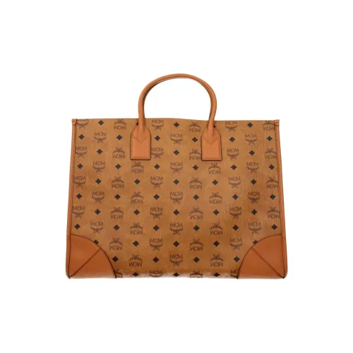 MCM München Artificial Leather Combo Bag Handbag Extra Large Women's Brown Cognac