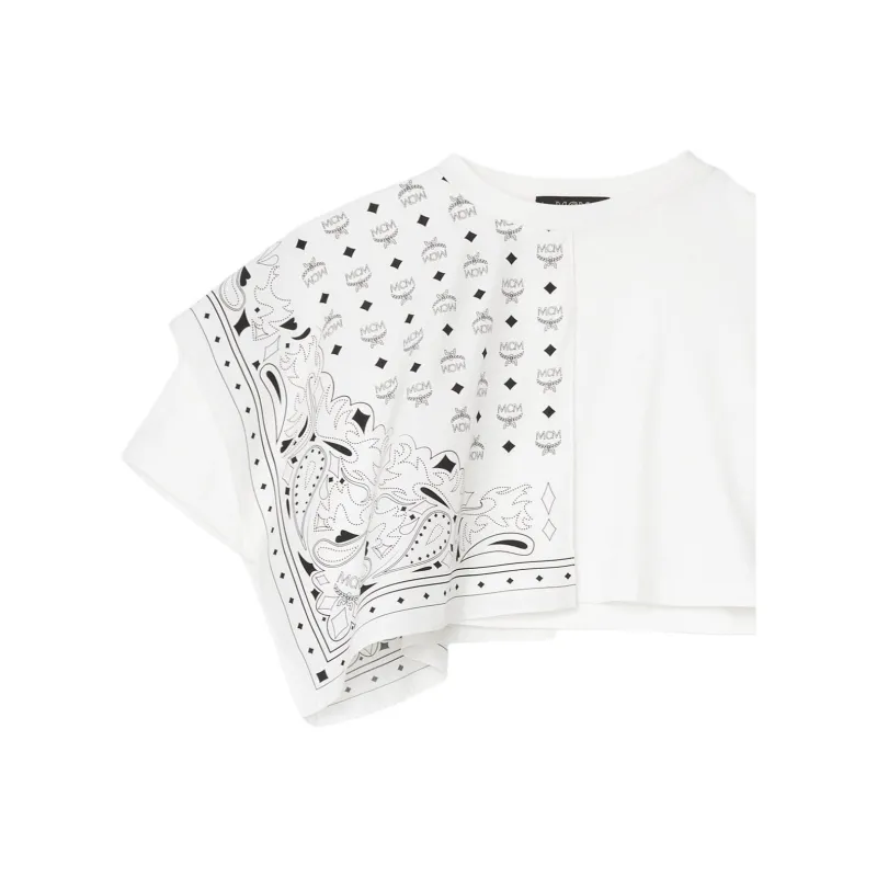 MCM Cropped Bandana T-Shirt In Organic Cotton T-Shirt Women's White-1