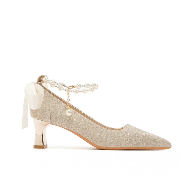 MABEL&CO Chunky Heel High Heels 5.5cm Women's Champagne-1
