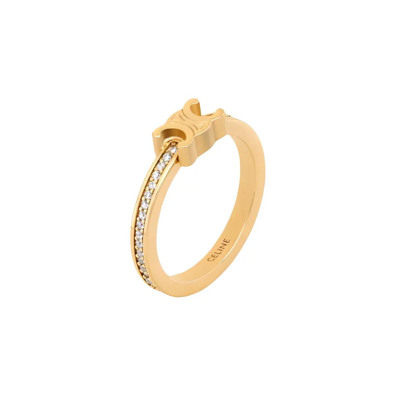 CELINE Triomphe Sparkle Ring In Strass And Brass With Gold Finish-0