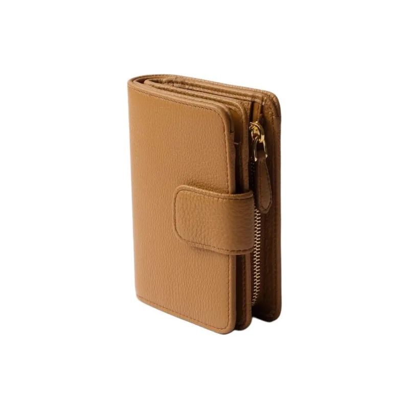 PRADA Vitello Dino Cow Leather Wallet Unisex Camel-1