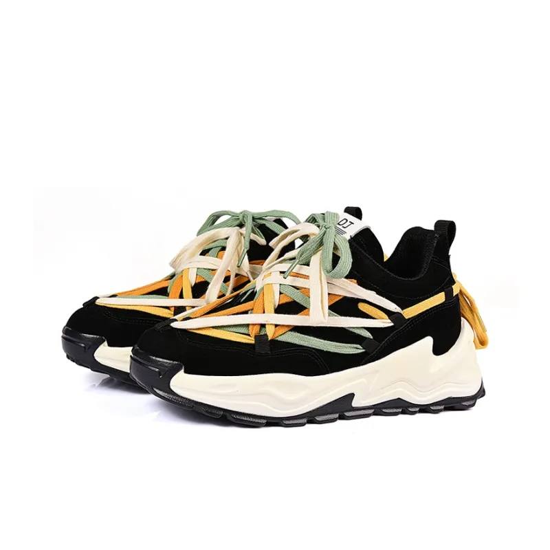 OUBT Niche Lace Up Design Height Increasing Lightweight Breathable Low Top Chunky Sneakers Men's-3