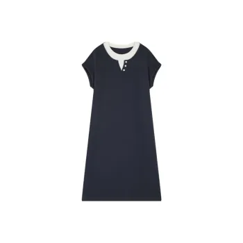 Mo Han Yi Mei Short Sleeved Dresses Women's Navy Blue