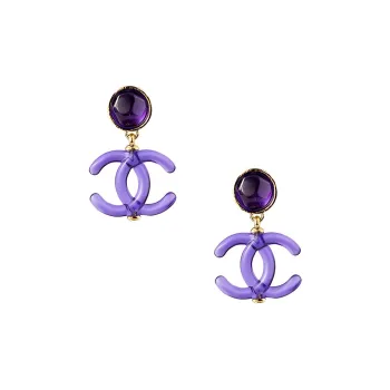 CHANEL Metal Earrings Women's Purple