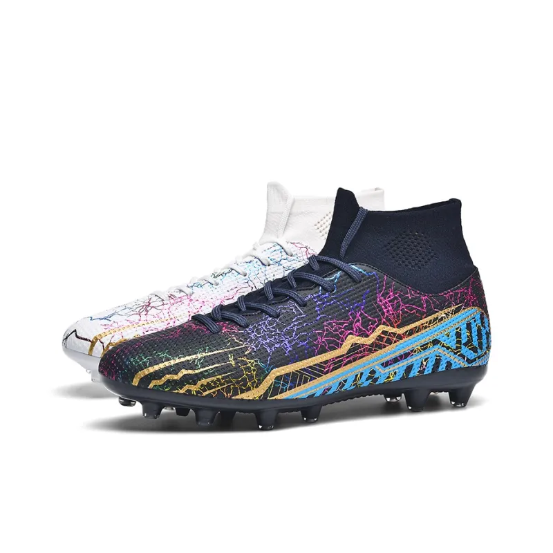 QIUTEXIONG Soccer Shoes Unisex High Top White/Black/Aqua/Mismatched-41