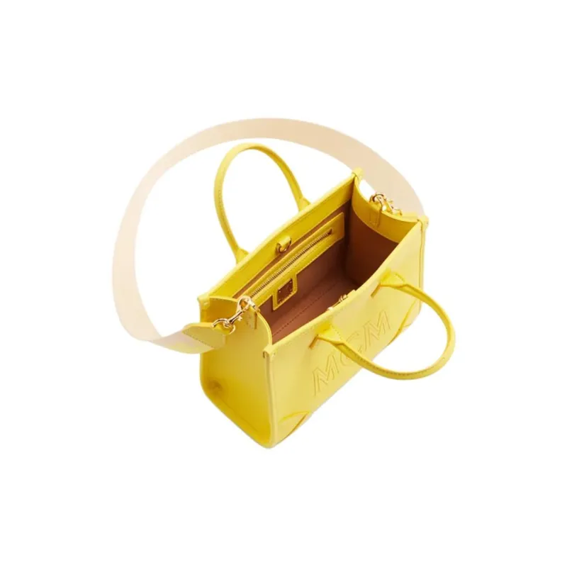 MCM München Calfskin One Shoulder Handbag Mini Women's Yellow-1