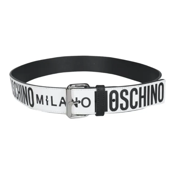 MOSCHINO Calfskin Leather Belts Men's White Width 4CM-1