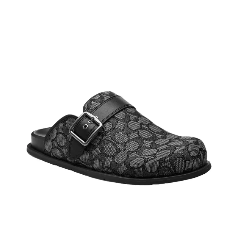 COACH Buckle Rubber Sole Slip Resistant Closed Toe Slippers Men's Black-1