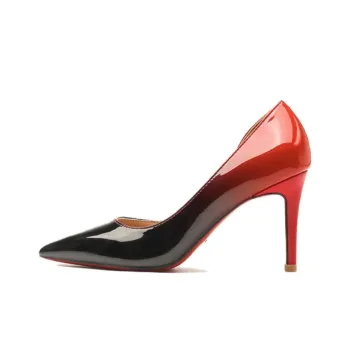 Than Than Me Slim Heel High Heels Women's Black Red Gradient