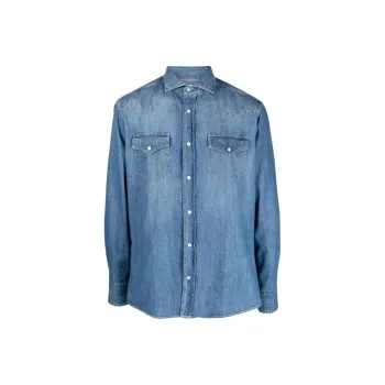 Brunello Cucinelli Button Up Straight Hem Denim Shirt