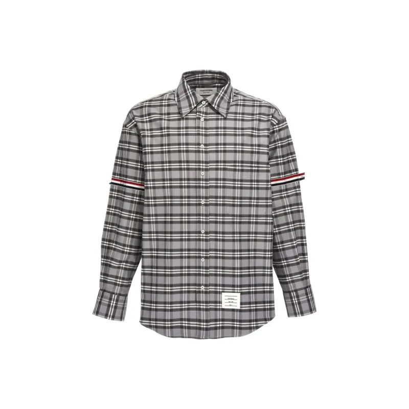 THOM BROWNE Prince Of Wales Check Twill Armband Oversized Shirt-0