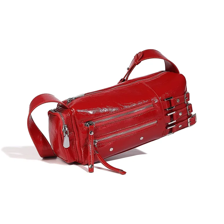 Vigno Synthetic Leather Shoulder Bag Women's Black/Red/Ecru-9