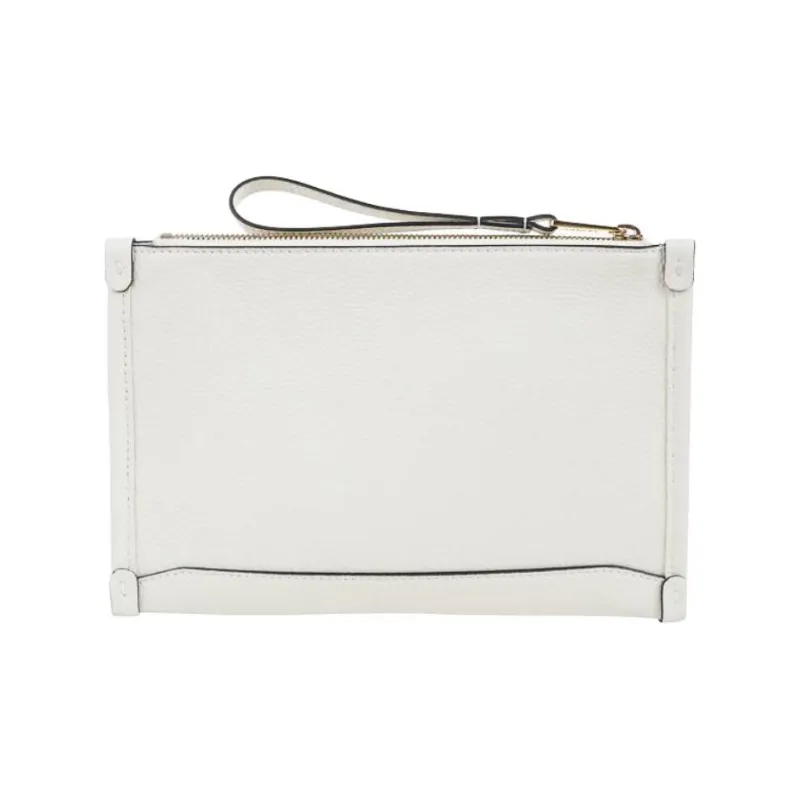 LANCEL Cow Leather Clutch Trumpets Women's White-2