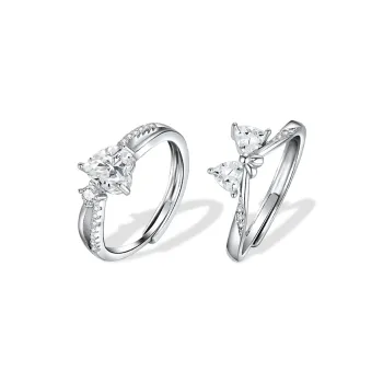 UX Niche Design Bowknot Heart Individual Open Ended Couple Rings Women's