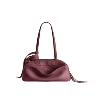 Balenciaga Calfskin Bowling Bag, Handbag, Shoulder Bag Small Size Women's Dark Red