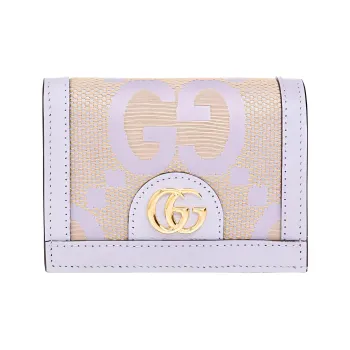 GUCCI Ophidia Canvas With Leather Card Holder Women's Beige & Light Purple