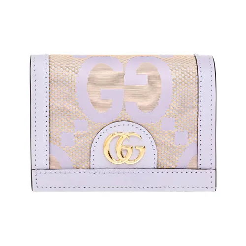 GUCCI Ophidia Canvas With Leather Card Holder Women's Beige & Light Purple