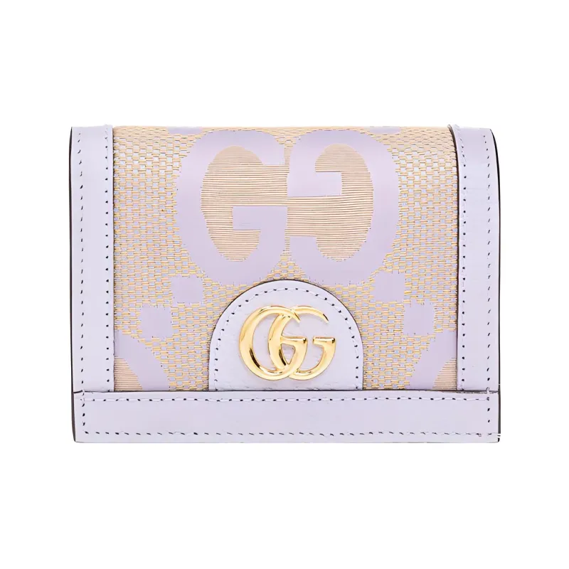GUCCI Ophidia Canvas With Leather Card Holder Women's Beige & Light Purple-0