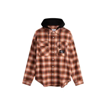 Calvin Klein Shirts Men GT8 Bronze Brown Checkered Pattern