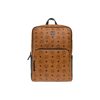 MCM Aren Coated Canvas Backpack Medium Size Unisex Brown Cognac