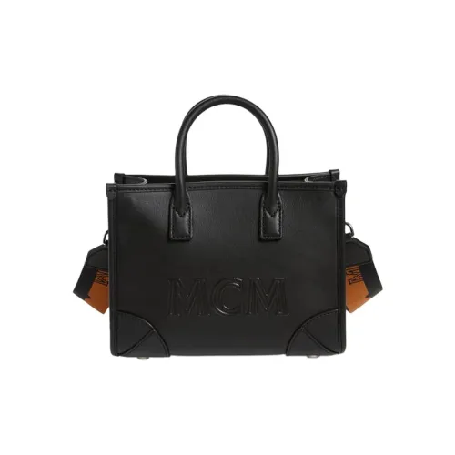 MCM München Visetos Leather, Cow Leather Tote Bag, Shopping Bag, Combo Bag, One Shoulder Handbag Mini Women's Black