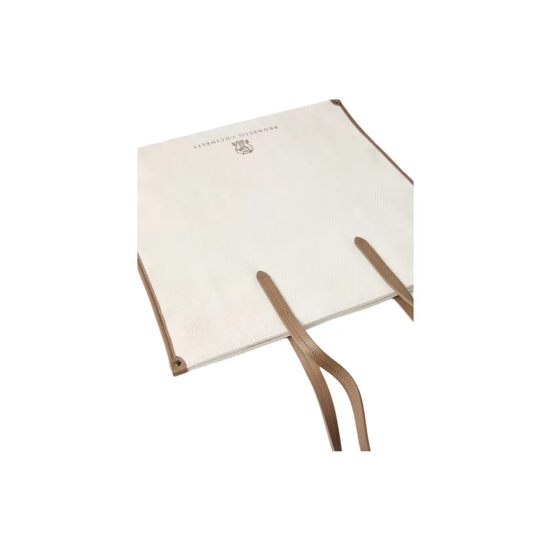 Brunello Cucinelli Cotton With Linen Tote Bag, Shopping Bag, Handbag, Shoulder Bag Women's Panama-3