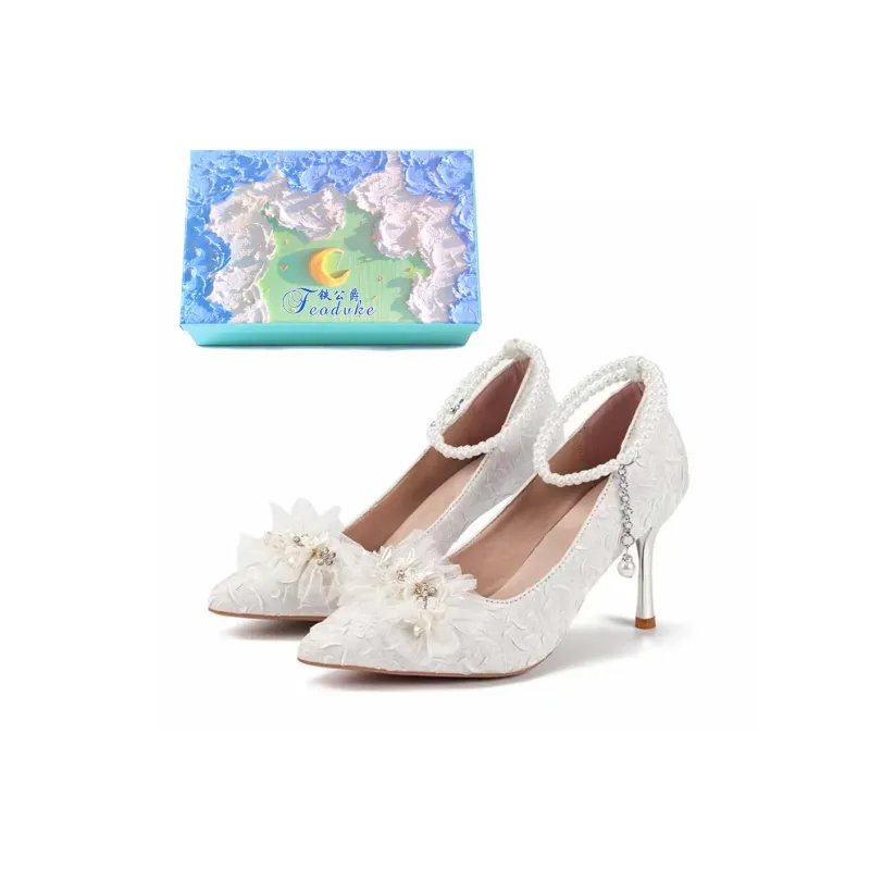 Feo Dvke Slim Heel High Heels 8cm 6cm Women's Ecru Gift Box Set-1