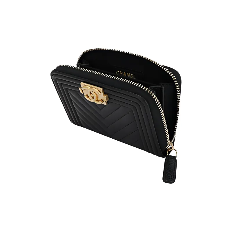 CHANEL Grain Cow Leather Coin Purse Men's Black-2
