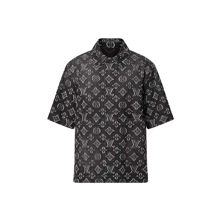 Lv Monogram Short Sleeved Chambray Shirt-1