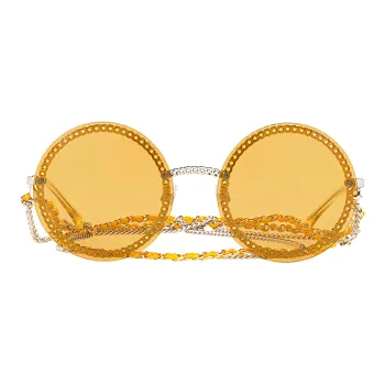 CHANEL Metal Round Sunglasses Women's Yellow