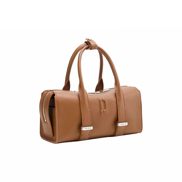 PECO Cow Leather Handbag, Boston Bag Women's Mocha/Purple Gold-3
