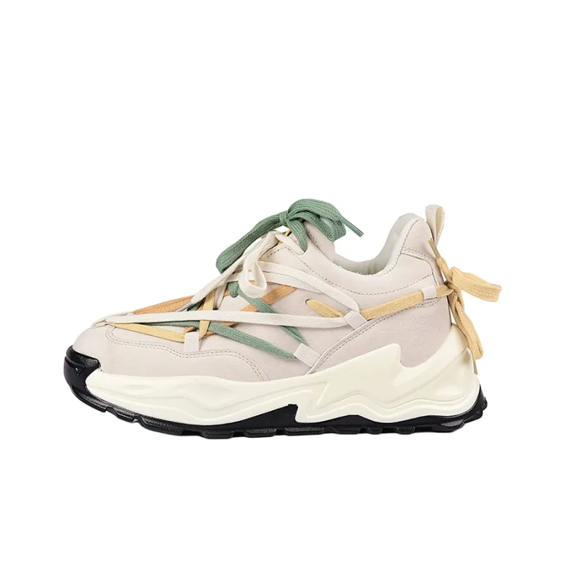 OUBT Niche Lace Up Design Height Increasing Lightweight Breathable Low Top Chunky Sneakers Men's-6