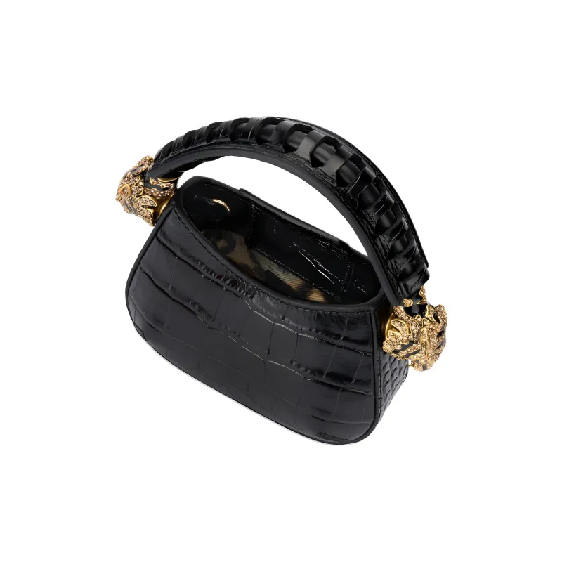 Roberto Cavalli Leather Half Moon Bag Hobo Bag Shoulder Bag Crossbody Bag Handbag Mini Women's Black-3