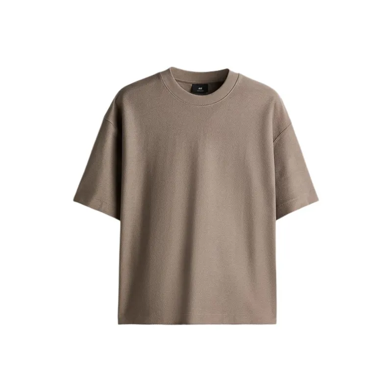 H&M T Shirts Men Dark Beige-0