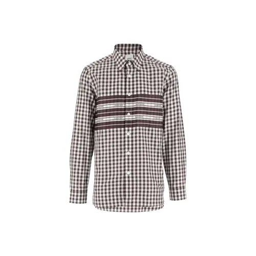 Burberry FW23 Mens Letter Stripe Check Print Single-Breasted Casual Shirt Brown