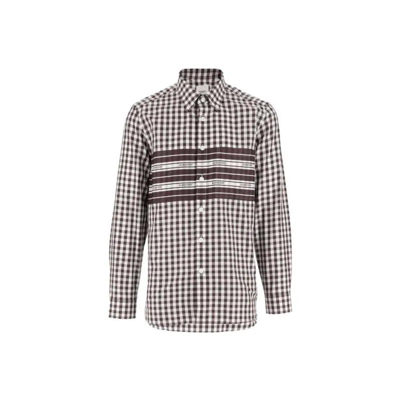 Burberry FW23 Mens Letter Stripe Check Print Single-Breasted Casual Shirt Brown-0