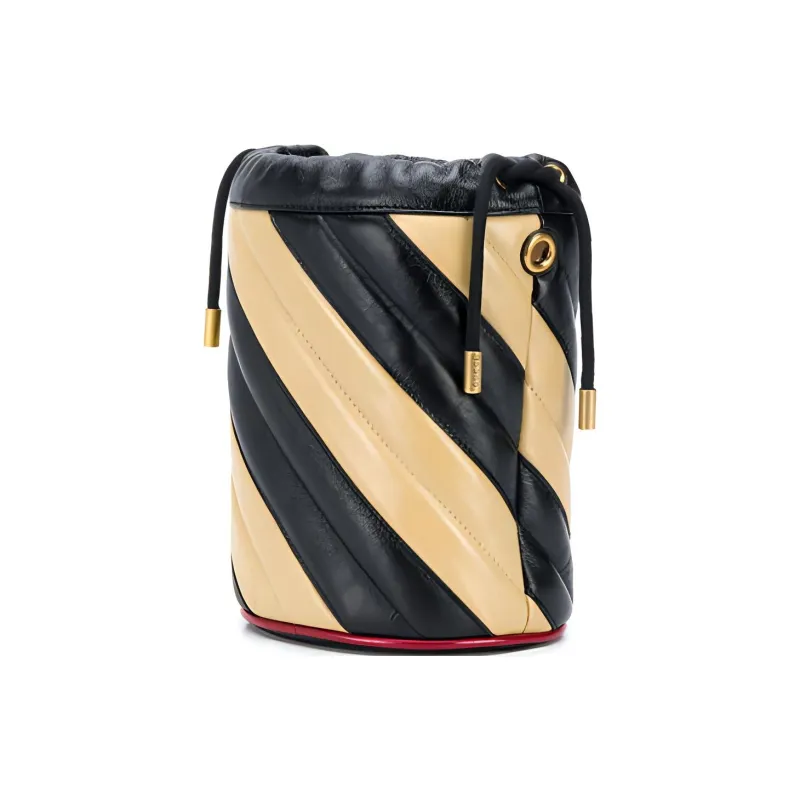 GUCCI GG Marmont Leather Bucket Bags Shoulder Bag Crossbody Bag Handbag Mini Women's Black/Beige-1