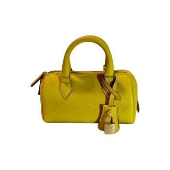 MCM Cow Leather Boston Bag, Shoulder Bag, Crossbody Bag, Handbag Small Size Women's Yellow