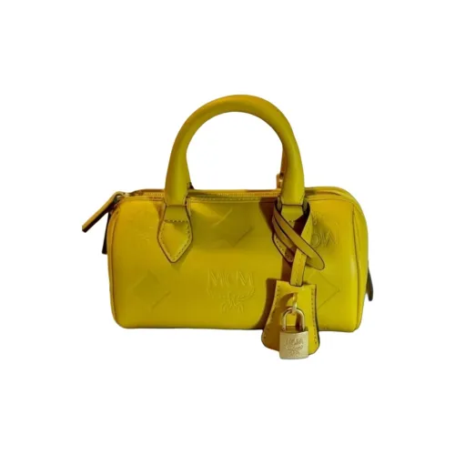 MCM Cow Leather Boston Bag, Shoulder Bag, Crossbody Bag, Handbag Small Size Women's Yellow
