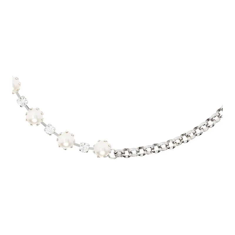 JUSTINE CLENQUET Brass Crystal Artificial Pearl Necklaces Women's Silver-0