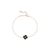[Black]925 Sterling Silver Diamond Four-Leaf Clover Bracelet