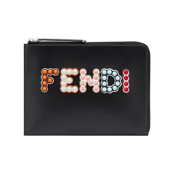 FENDI Cow Leather Clutches Wallets Unisex Black