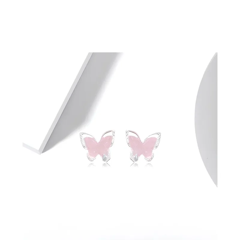 WANLIACC Alloy Pink Butterfly Stud Earrings Women's-1