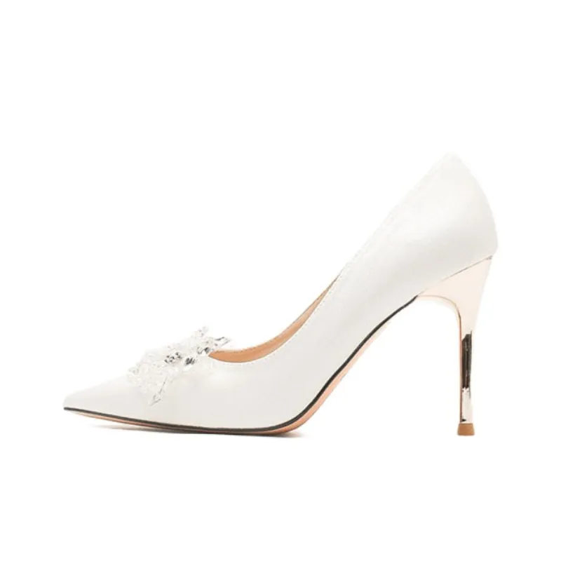 Than Than Me Slim Heel High Heels Women's White-0