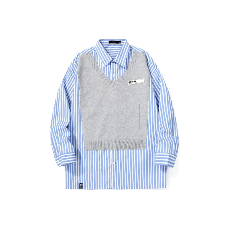 GENANX Shirts Unisex Blue White Stripes-0