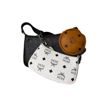 MCM Original Visetos Coated Canvas Tambourine Bag 3 in 1 Crossbody Clutch Small Size Women's Black White/Brown/Cognac