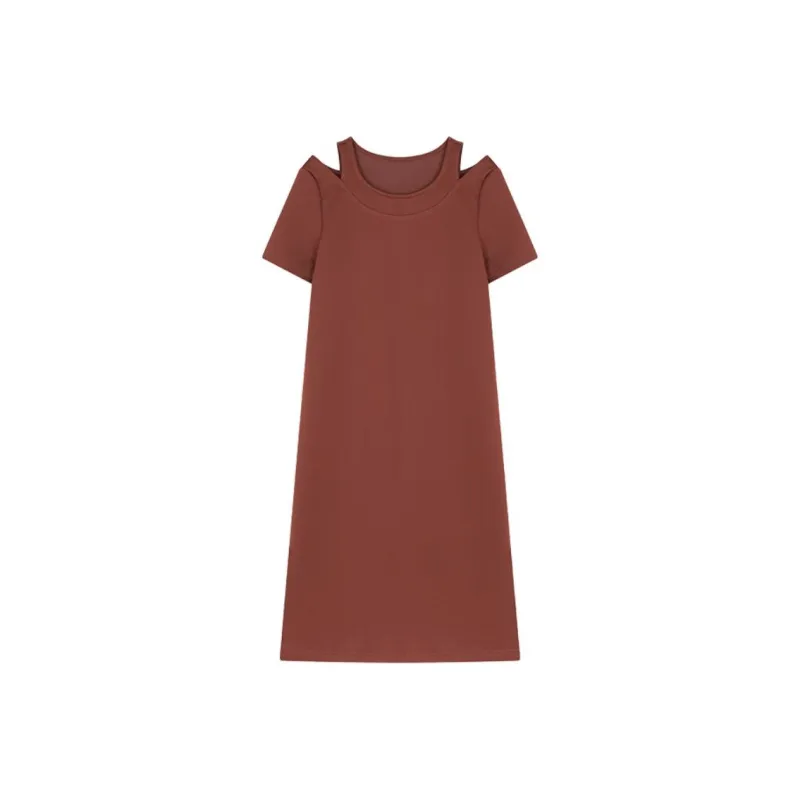 Mo Han Yi Mei Short Sleeved Dress Women's Brick Red-0