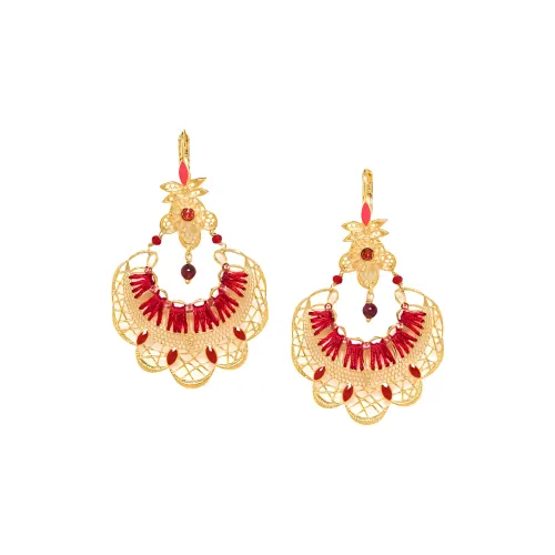 FRANCK HERVAL Copper Alloy Earrings Women's Gold/Red